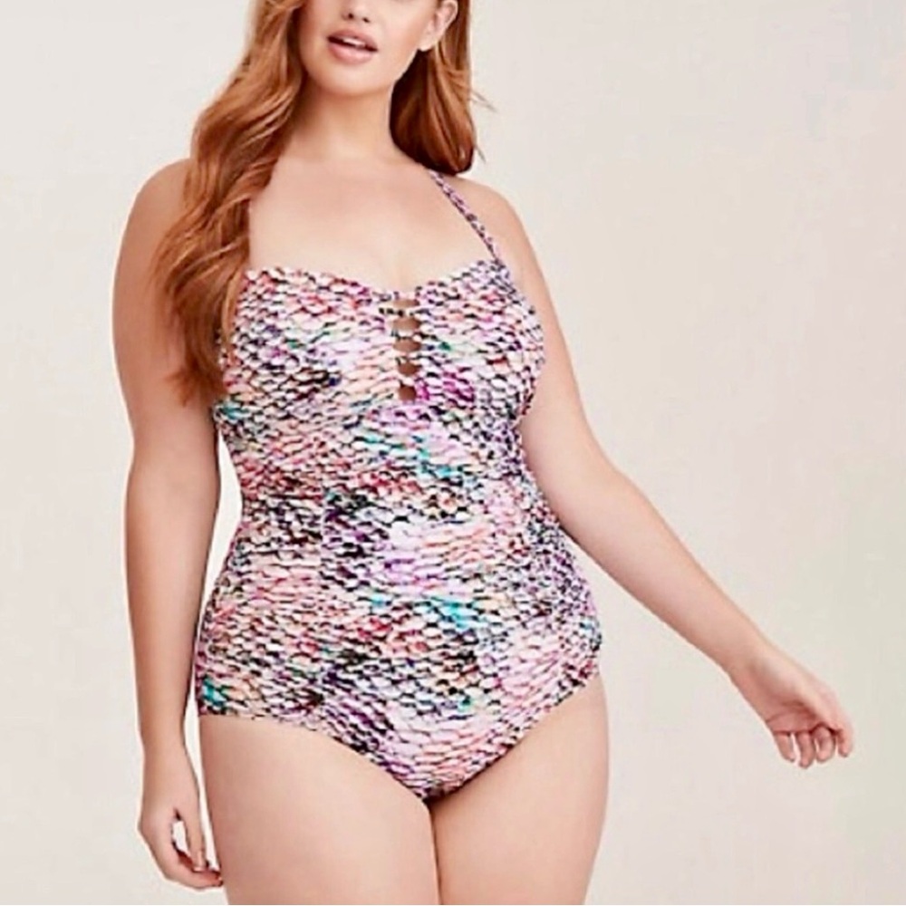 TORRID Rainbow Mermaid Snakeskin Slim Fix Wireless Lattice One Piece Swimsuit 4